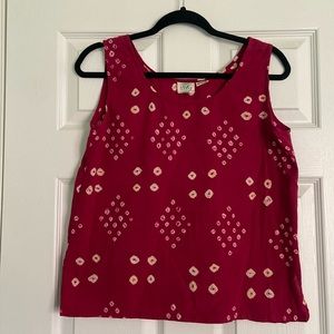 Red Cotton Print Sleeveless Top